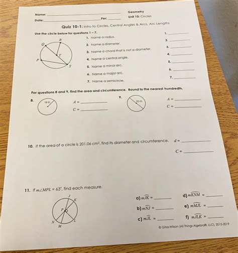 Where Can I Find the Answer Key for Unit 10 Circles Homework 5?